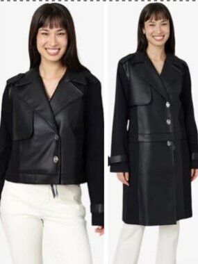 3X Faux Leather 2-in-1 Trench and Cropped Jacket Jhoan Sebastian Grey NEW